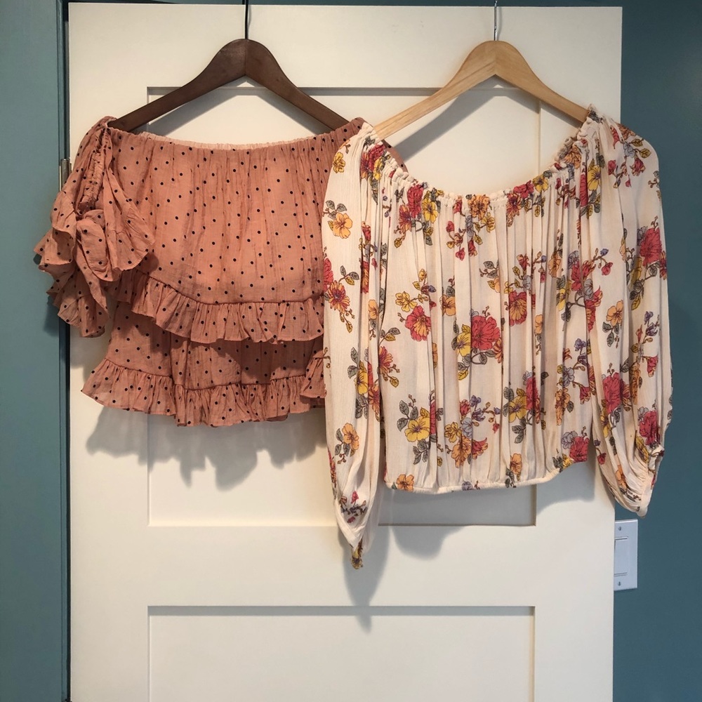 Floral Top and Polka Dotted Off the Shoulder Tops